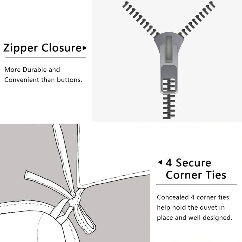 Duvet Cover 200X230 Checkered - Reversible Microfiber Bedding Set White And Grey With Zipper - Adult Bed Linen 2