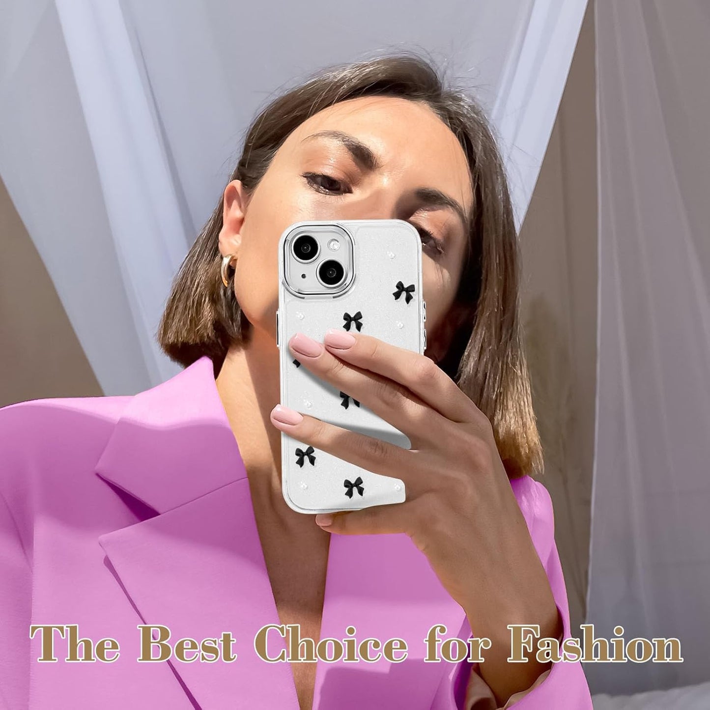 Compatible with iPhone 15 Plus, Bling Glitter 3D Bowknot Phone Case Cute Sparkly Crystal Clear Bowknot Slim Soft Durable Protective Case Black iPhone 15 Plus