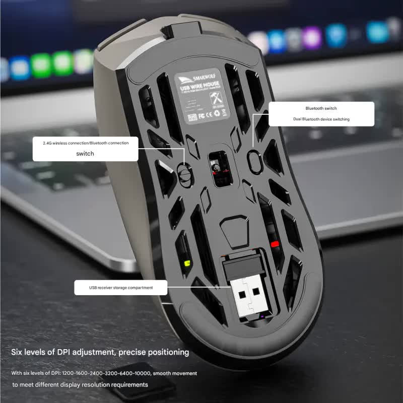 Tri-Mode Wireless Gaming Mouse - 1KHz Polling, 10000 DPI, Digital Display, Lightweight 73g(White)