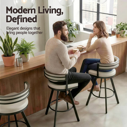 Artiss Bar Stools Set of 2 Swivel Kitchen Chair Metal Counter Beige Leather