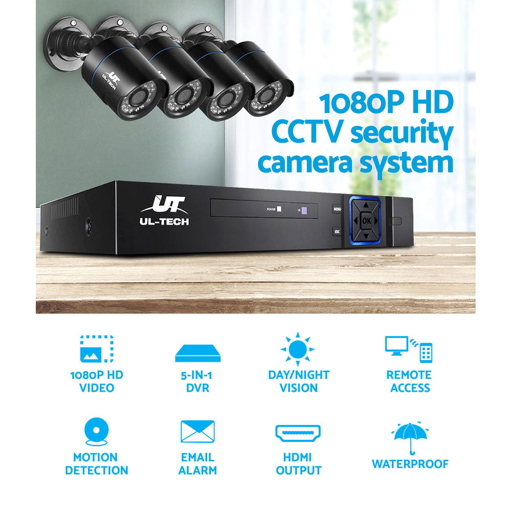UL-TECH 1080P Security Camera System 4CH DVR with 4 CCTV Bullet Cameras