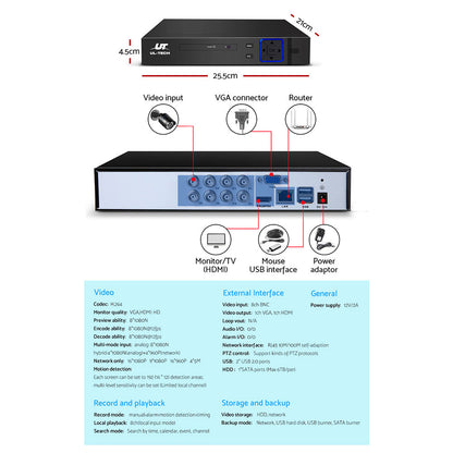 UL-TECH 1080P Security Camera System 8CH DVR with 8 CCTV Bullet Cameras