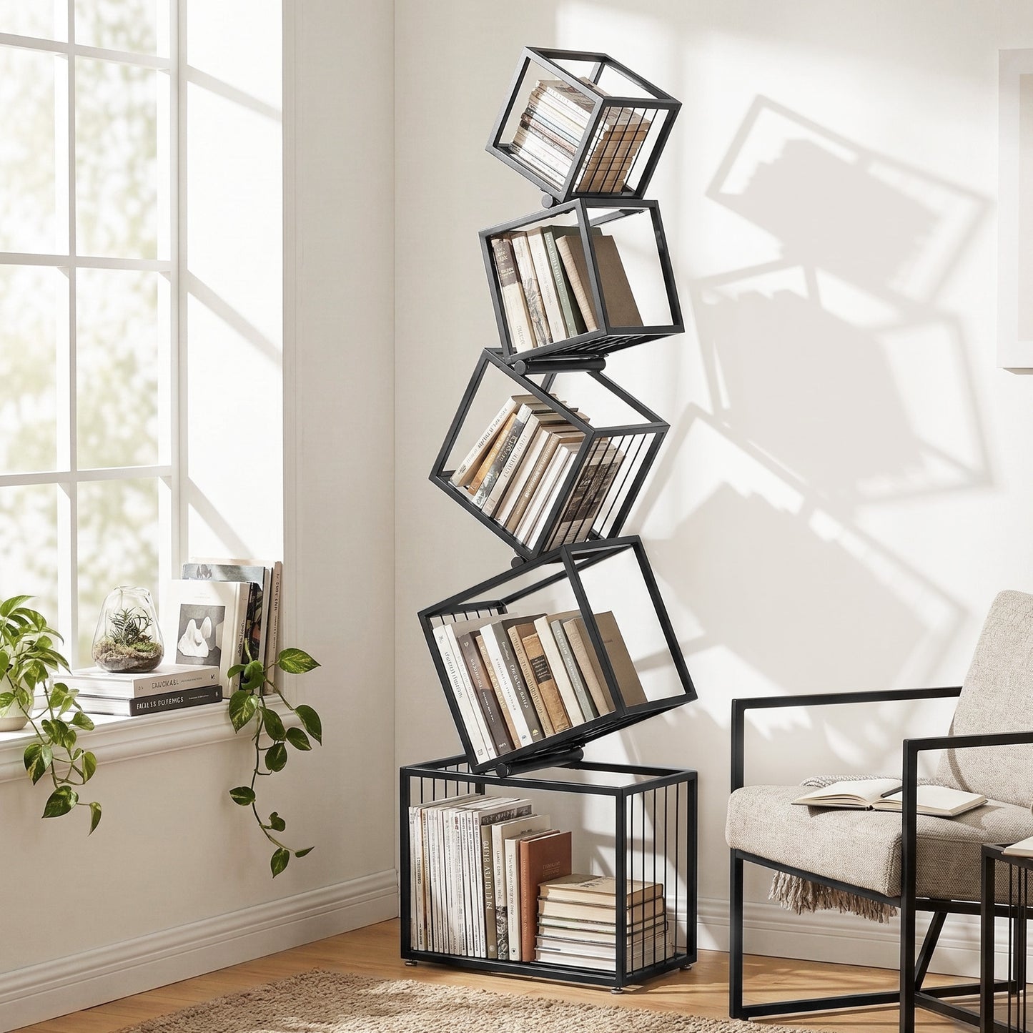 Artiss 5-Tier Bookshelf Metal Geometric Display Shelf Storage Organizer Black