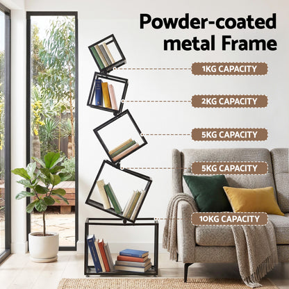 Artiss 5-Tier Bookshelf Metal Geometric Display Shelf Storage Organizer Black