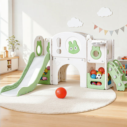 Keezi Kids Slide Swing Set Ball Hoop Rings Football Outdoor Toys Green