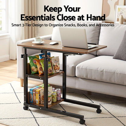 Artiss 3 Tier Adjustable Laptop Desk Tiltable Mobile Side Table Wheels