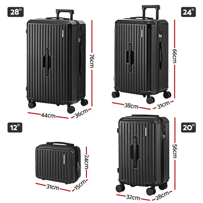 Wanderlite 4pcs Trunk Luggage Suitcase Set Travel Carry On TSA Lock Black