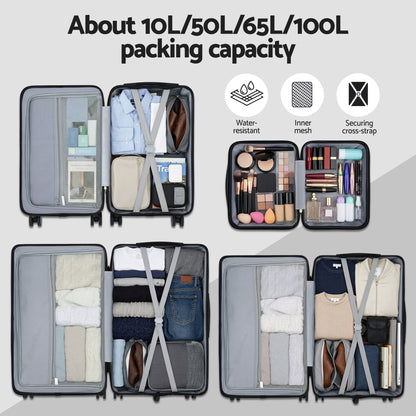 Wanderlite 4pcs Trunk Luggage Suitcase Set Travel Carry On TSA Lock Black