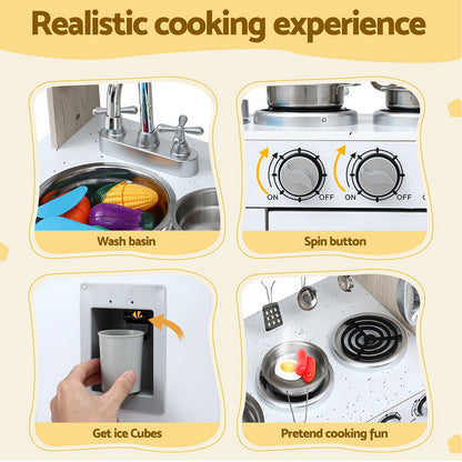 Keezi Kids Kitchen Play Set Wooden Pretend Toys Cooking Children Clock Beige