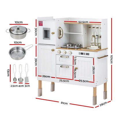 Keezi Kids Kitchen Play Set Wooden Pretend Toys Cooking Children Storage Golden