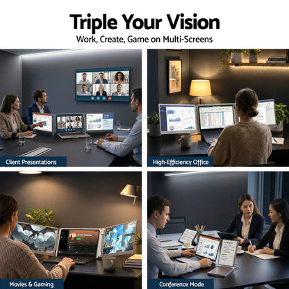 Devanti Triple Portable Monitor Laptop Screen Extender 15.6" Dual Display FHD IPS