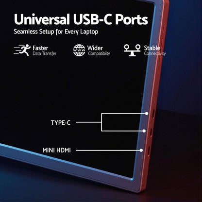 Devanti Portable Monitor Laptop Screen Extender Dual Display 1080P IPS USB C