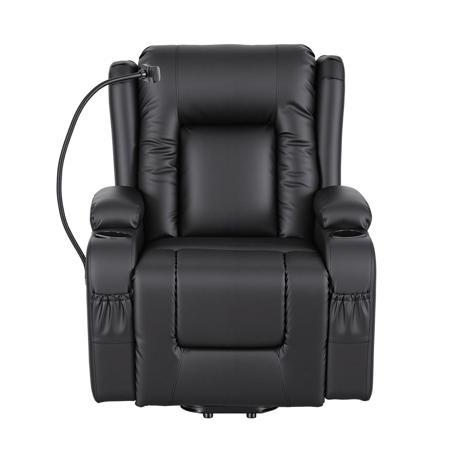 Artiss Power Lift Recliner Chair with Massage and Heat for Elderly, Electric Sofa Reclining Chair with USB and Phone Holder, PU Leather Comfy Armchair for Living Room, 2 Cup Holder & 4 Pockets, Black