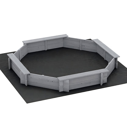 Keezi Kids Sandpit Wooden Round Sand Pit with Cover Bench Seat Beach Toys 182cm Grey