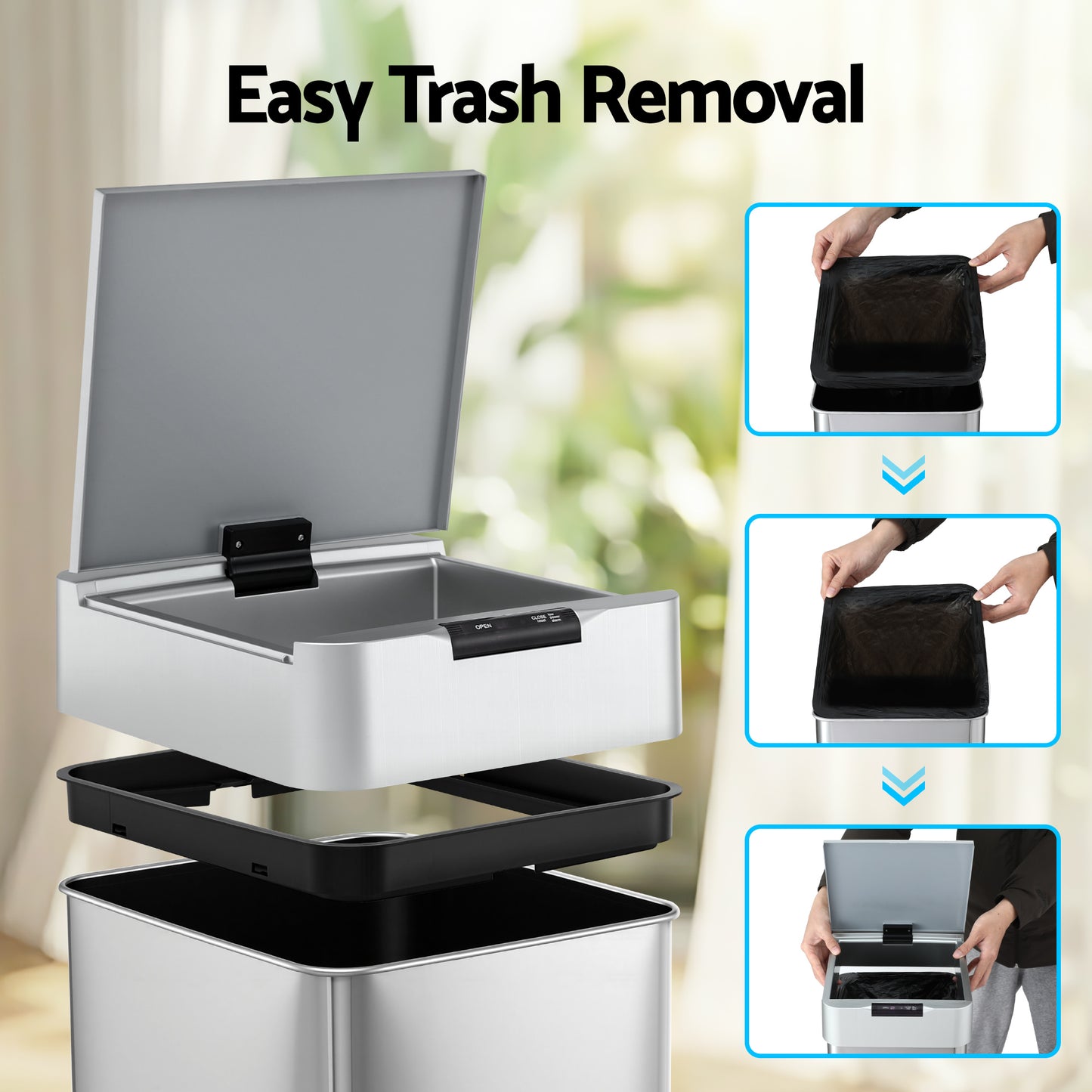 Devanti 50L Motion Sensor Bin Rubbish Bins Kitchen Automatic Trash Can Silver