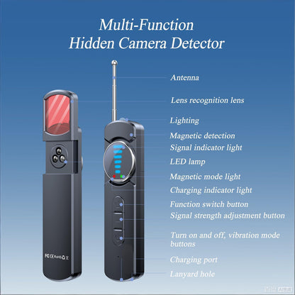 Multi-Function Hidden Camera Detector with GPS Tracker Finder – Portable Anti-Spy Device for Hotel, Car, Travel Privacy Protection, LED Scanner & Vibration Alarm (Black)