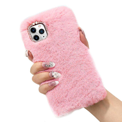 iPhone 12 Mini Fluffy Fur Pink Case, Compatible with iPhone 12 Mini, Soft Protective Mobile Phone Cover