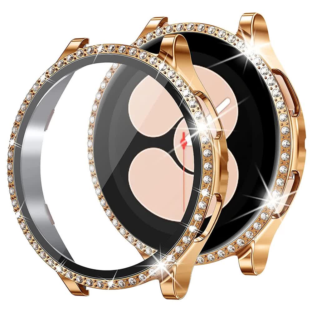 Mesh Loop Stainless Steel Strap Bling Case Gold Set Compatible withSamsung Galaxy Watch 4 5 6 40mm 44mm