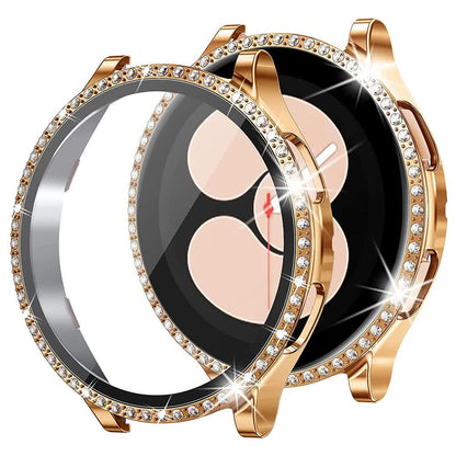 Mesh Loop Stainless Steel Strap Bling Case Gold Set Compatible withSamsung Galaxy Watch 4 5 6 40mm 44mm