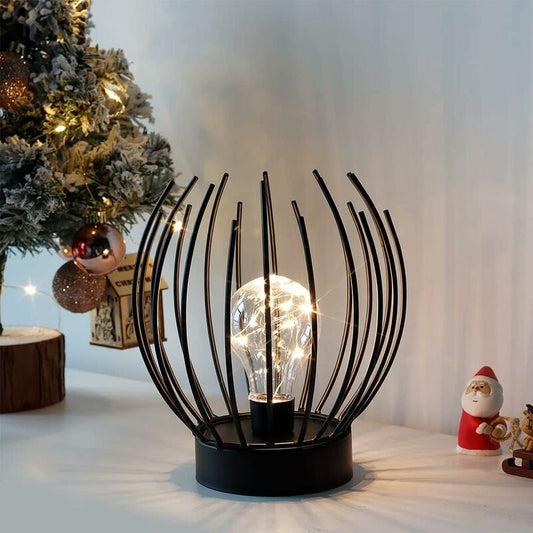 Metal Cage Table Lamp Cordless Battery Operated Lamp With Edison Style LED Bulb Ideal For Weddings, Parties, Patio