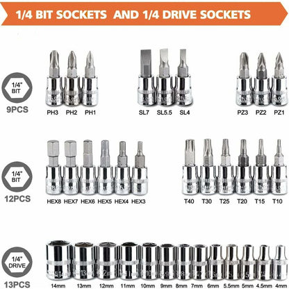 46 pcs Socket Set Chrome Vanadium 1/4" Adapter Set Socket Set For Car Diy