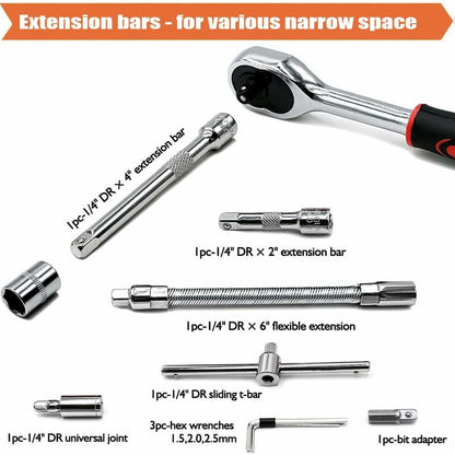 46 pcs Socket Set Chrome Vanadium 1/4" Adapter Set Socket Set For Car Diy