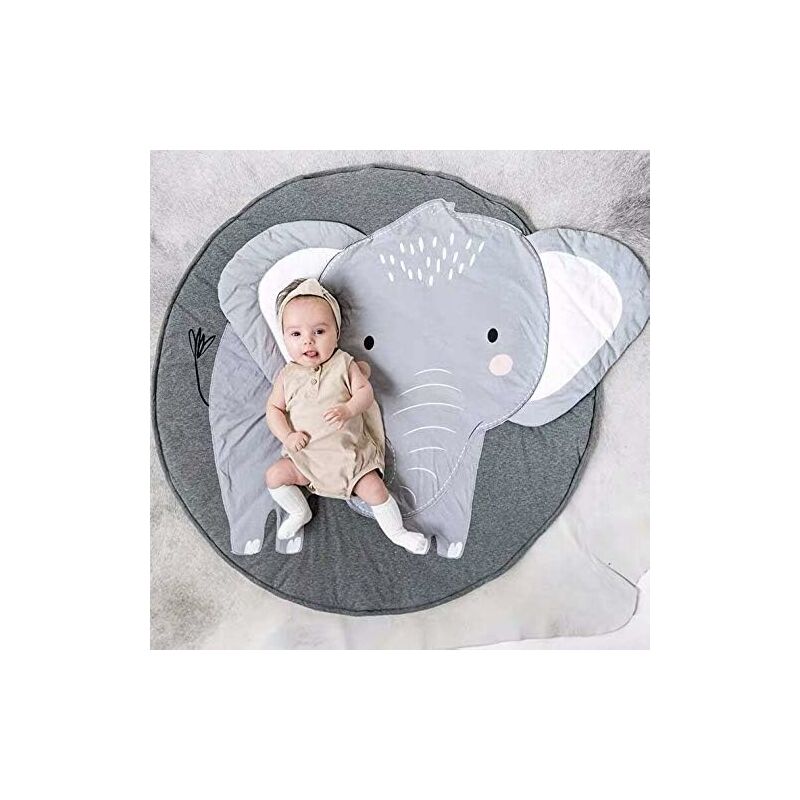 Baby Crawling Mat Play Mat Kids Crawling Mat ROund Animals Carpet Children Rug For Girls Boys 90X90Cm (Elephant)