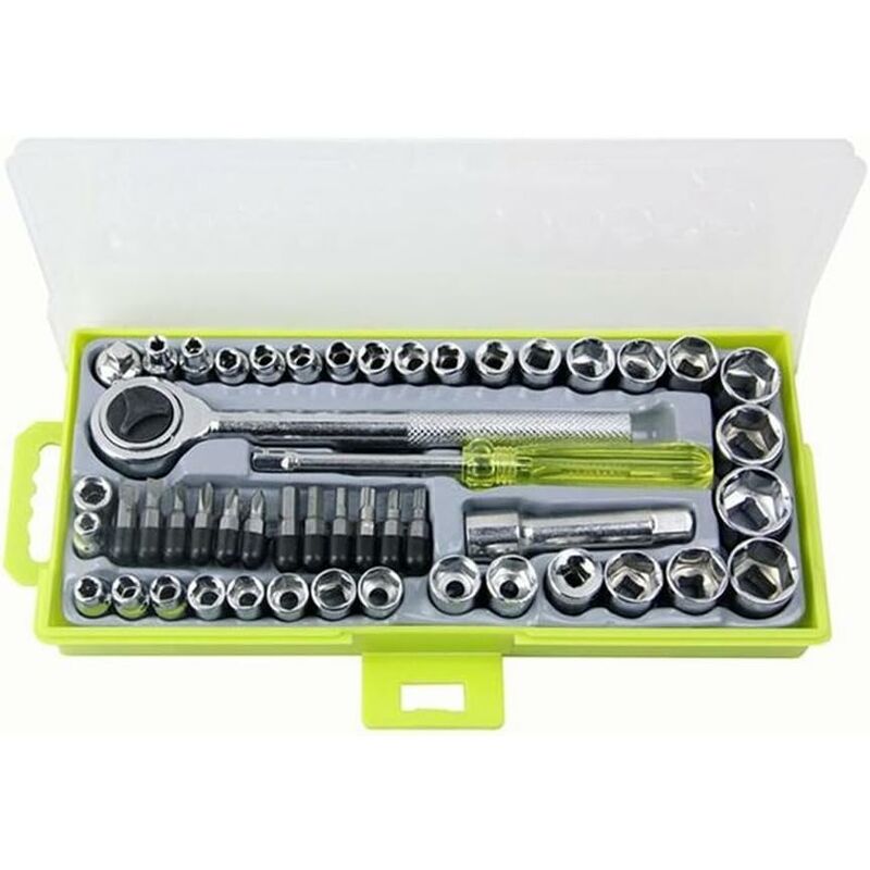 50 pcs 1/4" 3/8" Socket Wrench Set With Reversible Ratchet Handle Drive 12 pcs Hexagon Screw Bits With Case