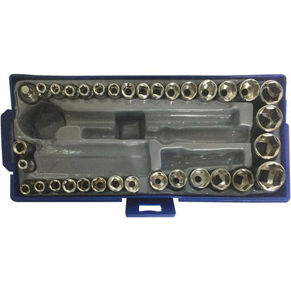 50 pcs 1/4" 3/8" Socket Wrench Set With Reversible Ratchet Handle Drive 12 pcs Hexagon Screw Bits With Case