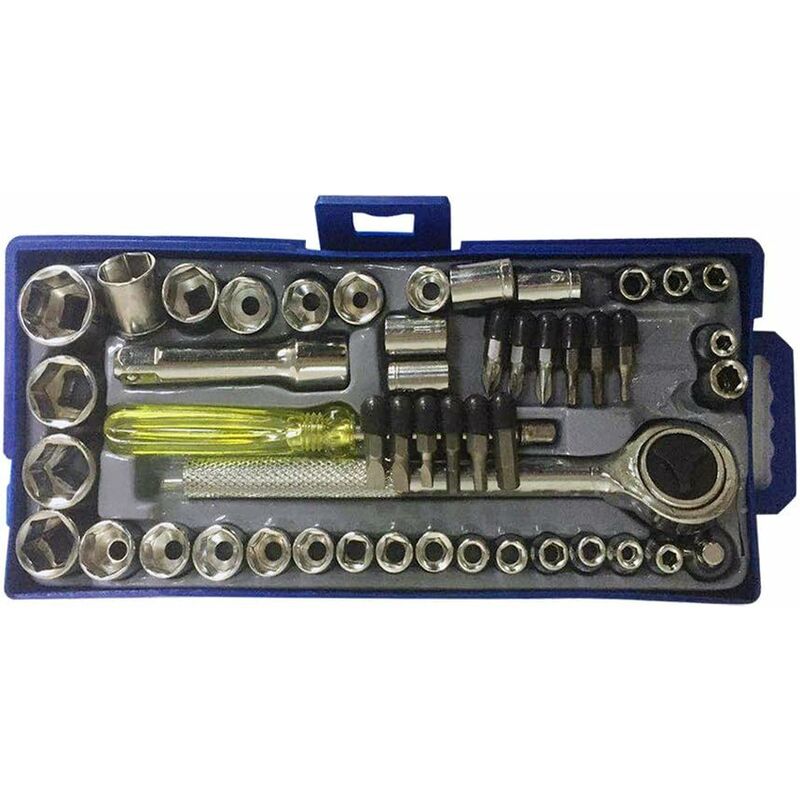 50 pcs 1/4" 3/8" Socket Wrench Set With Reversible Ratchet Handle Drive 12 pcs Hexagon Screw Bits With Case