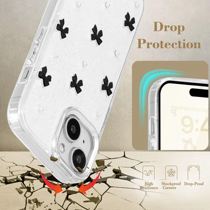 Compatible with iPhone 15 Plus, Bling Glitter 3D Bowknot Phone Case Cute Sparkly Crystal Clear Bowknot Slim Soft Durable Protective Case Black iPhone 15 Plus