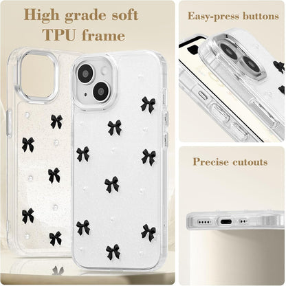 Compatible with iPhone 15 Plus, Bling Glitter 3D Bowknot Phone Case Cute Sparkly Crystal Clear Bowknot Slim Soft Durable Protective Case Black iPhone 15 Plus
