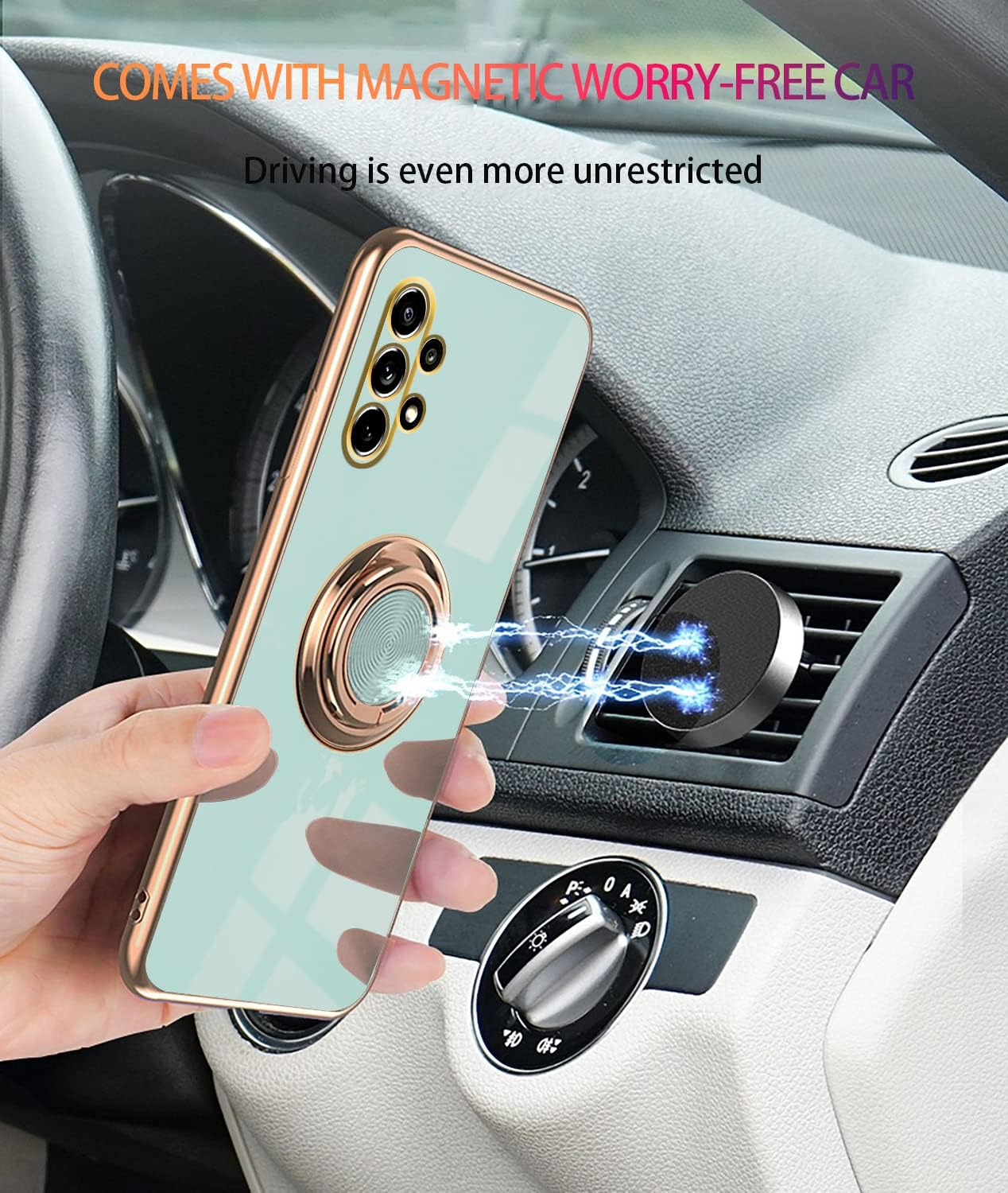 Compatible with Samsung Galaxy A32 5G Green Case, 360 Magnetic Protection Shockproof Car Holder Case