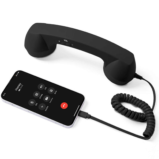 USB-C Retro Telephone Handset for Mobile Phones, Plug \u0026 Play, Radiation Protection, Compatible with iPhone \u0026 Android, Black