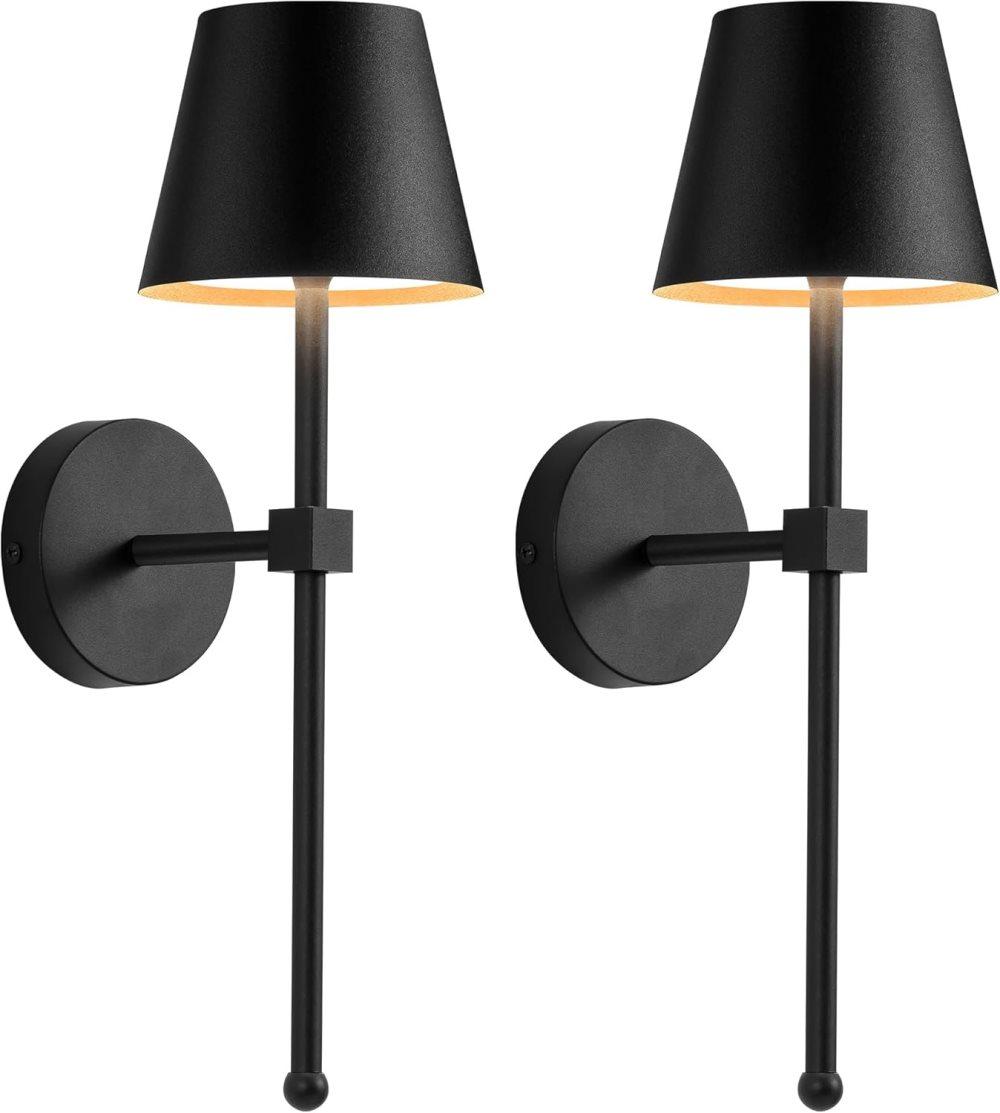 Wireless Wall Lamps 2-pack, LED Lamps with Rechargeable Battery, Stepless Dimmable with Remote Control
