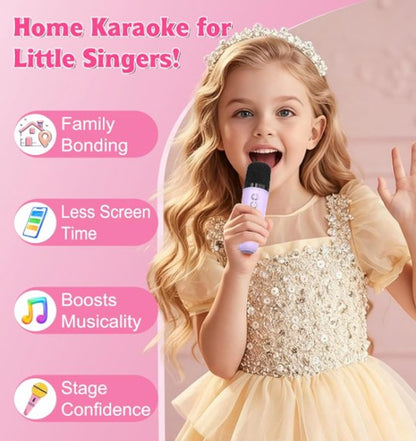 Karaoke set for kids - Portable Bluetooth speaker for car - Equipped with 2 karaoke microphones - Voice changer and LED lights - Ideal birthday gift for teenagers and children - Purple