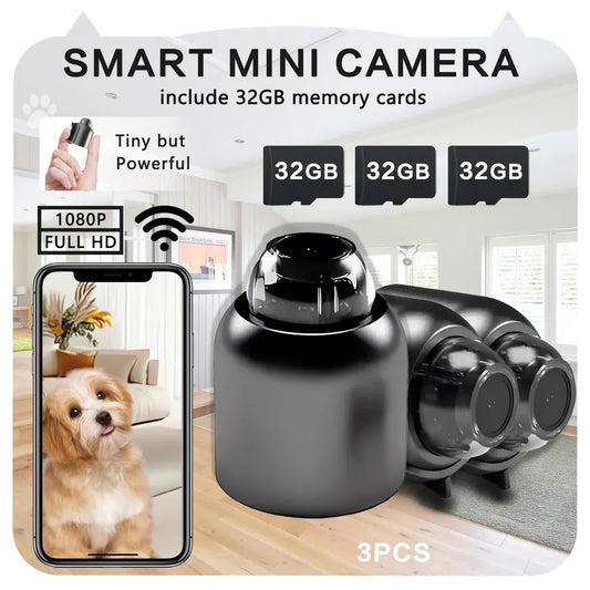 3pcs Mini Wireless Surveillance Camera with 2.4G WiFi, HD 1080P, Supports 32GB Cards, Night Vision, Audio, USB Power, Remote View, Wide-angle, Easy To Carry, for Home, Pet, Bedroom, Black Fridays.（Optional monitoring card set）