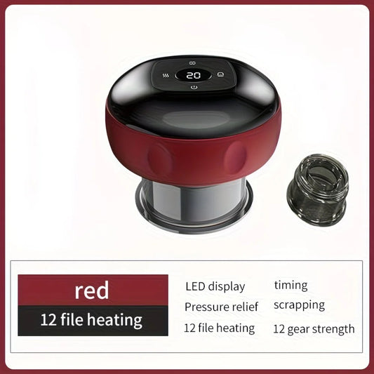 Red Smart Cupping Massager: Wireless & Portable/One-Button Pressure Release/12-Level Red Light Heat Therapy, Detachable & Easy to Clean, Full-Body Applicable for Circulation Boost, Revitalize Your Body and Mind at Home or On the Go