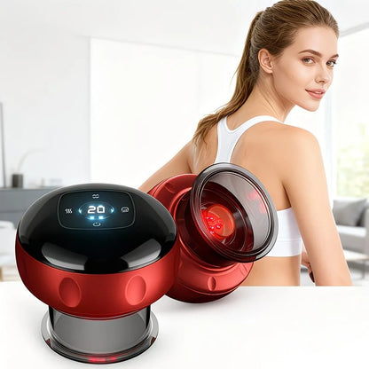 Red Smart Cupping Massager: Wireless & Portable/One-Button Pressure Release/12-Level Red Light Heat Therapy, Detachable & Easy to Clean, Full-Body Applicable for Circulation Boost, Revitalize Your Body and Mind at Home or On the Go