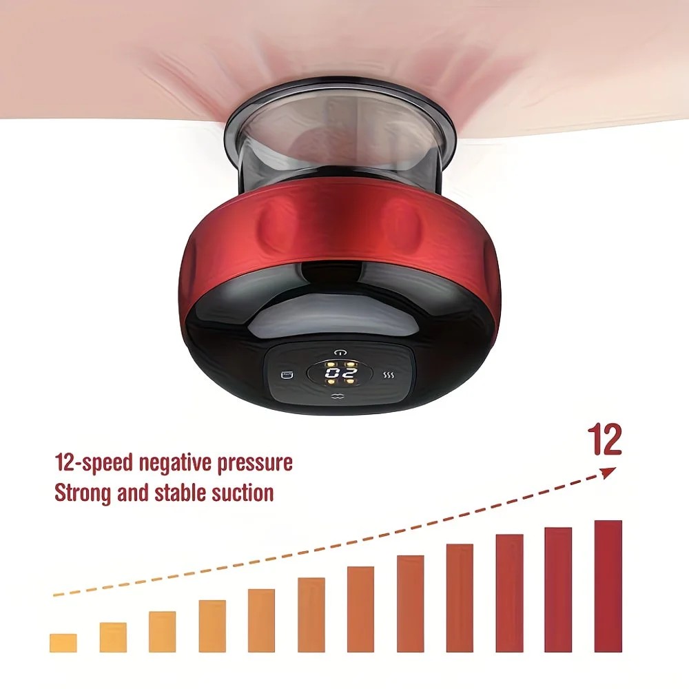 Red Smart Cupping Massager: Wireless & Portable/One-Button Pressure Release/12-Level Red Light Heat Therapy, Detachable & Easy to Clean, Full-Body Applicable for Circulation Boost, Revitalize Your Body and Mind at Home or On the Go