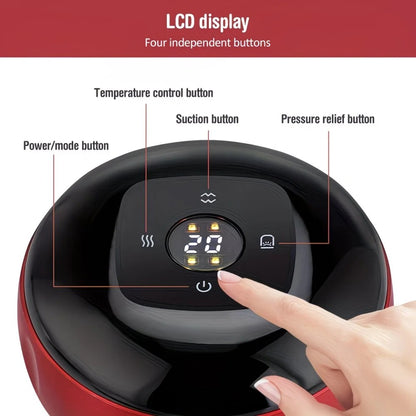 Red Smart Cupping Massager: Wireless & Portable/One-Button Pressure Release/12-Level Red Light Heat Therapy, Detachable & Easy to Clean, Full-Body Applicable for Circulation Boost, Revitalize Your Body and Mind at Home or On the Go