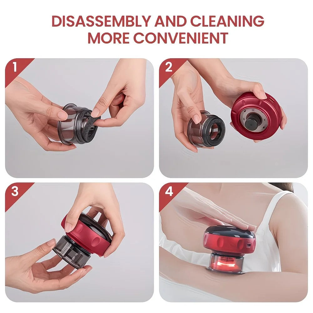 Red Smart Cupping Massager: Wireless & Portable/One-Button Pressure Release/12-Level Red Light Heat Therapy, Detachable & Easy to Clean, Full-Body Applicable for Circulation Boost, Revitalize Your Body and Mind at Home or On the Go