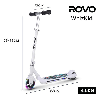 ROVO KIDS WhizKid Electric Scooter, Ages 5-11, Adjustable Height, AU Compliant, Lithium Battery, Brushless Motor, White