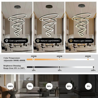 BAMDECOR A18815 Nordic Home Decor Dining Room Pendant lamp lights Ceiling Lamp Hanging Light Chandelier Lamps (6 Rings-Black)