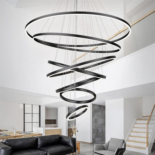 BAMDECOR A18815 Nordic Home Decor Dining Room Pendant lamp lights Ceiling Lamp Hanging Light Chandelier Lamps (7 Rings-Black)