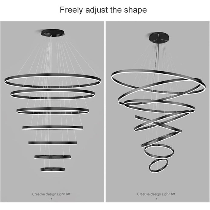 BAMDECOR A18815 Nordic Home Decor Dining Room Pendant lamp lights Ceiling Lamp Hanging Light Chandelier Lamps (7 Rings-Black)