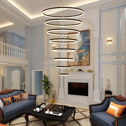 BAMDECOR A18815 Nordic Home Decor Dining Room Pendant lamp lights Ceiling Lamp Hanging Light Chandelier Lamps (8 Rings-Black)