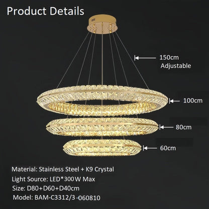 BAMDECOR C3312/3 Crystal Chandelier Living Room Chandelier Crystal Chandelier Room Dining Room lamp New Bedroom Lamps Lighting Villa Light Luxury Post (Size:100+80+60cm)