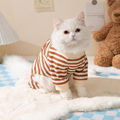Cute Bear Striped Dog Home Clothes Cat Pet Outfit Cozy Animal Pajamas for Pets - Brown - L