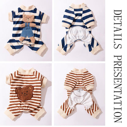 Cute Bear Striped Dog Home Clothes Cat Pet Outfit Cozy Animal Pajamas for Pets - Brown - S